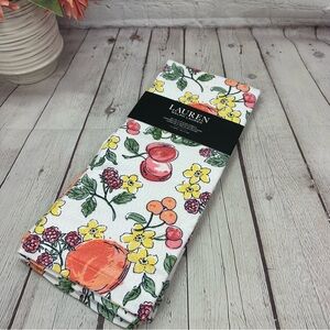 NWT lauren Ralph Lauren Vibrant peach cherry Floral blossoms Kitchen Towels 2pc